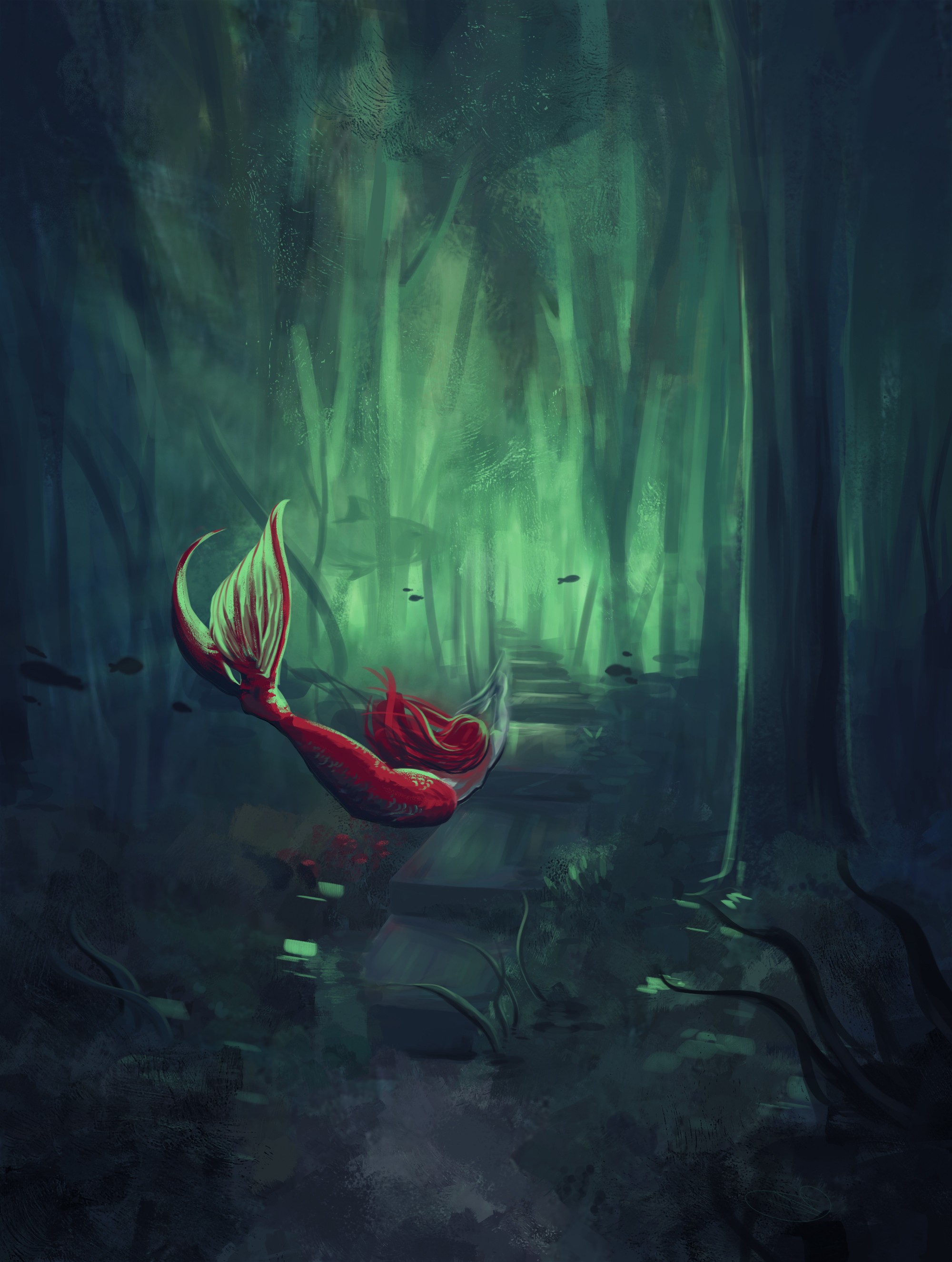 sirène dans forêt par Yulia