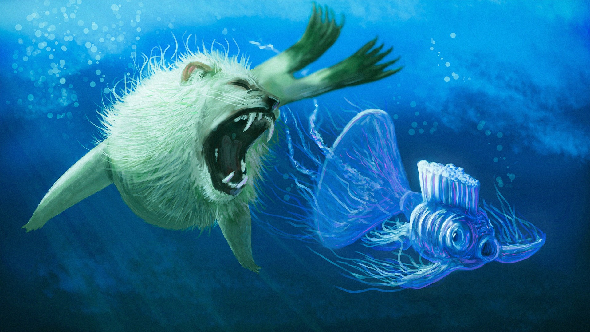 Sea Lion vs. Jelly fish par Marco